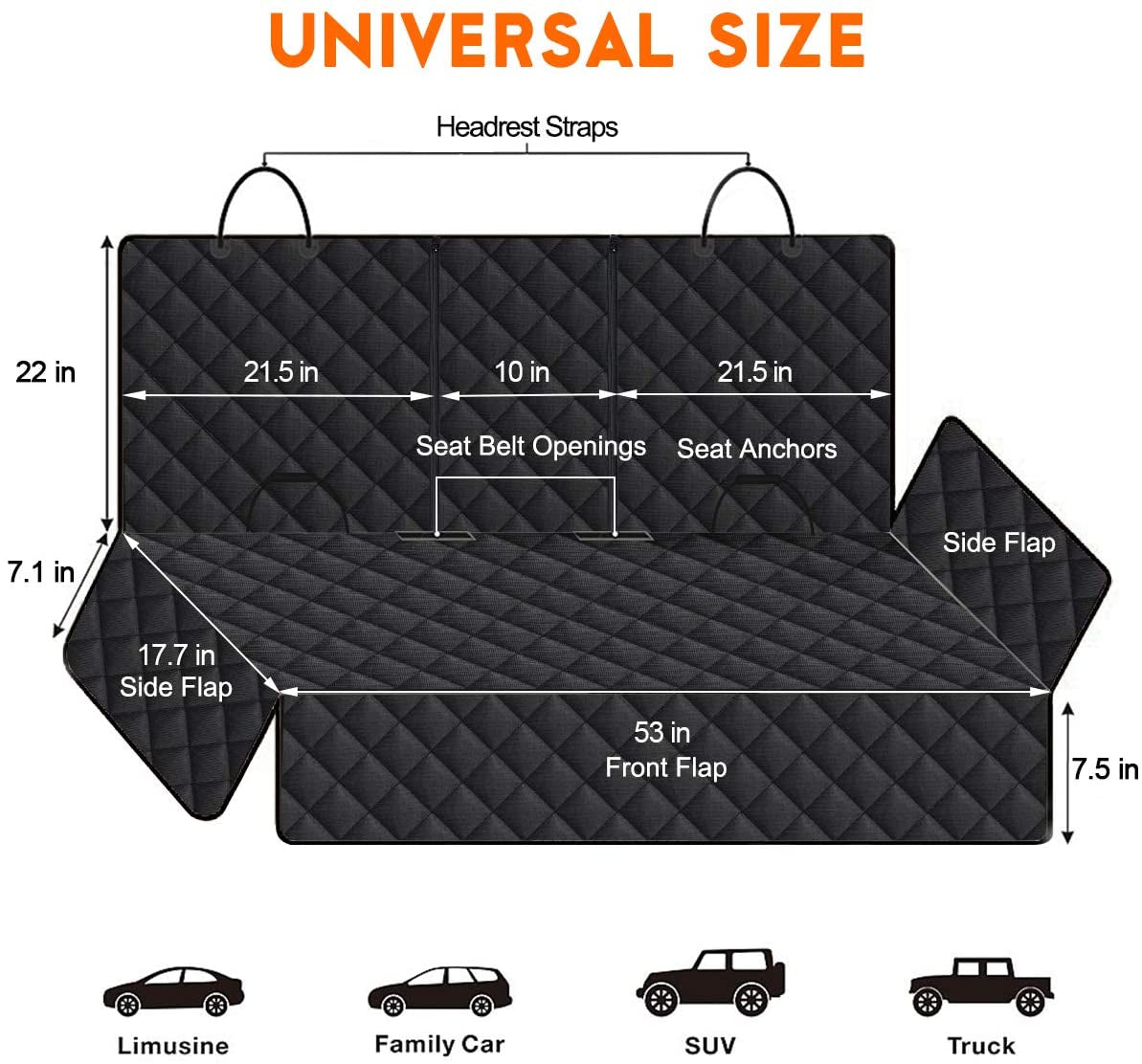 Back Seat Cover for Dogs Waterproof Cover Fits Middle Armrest for Most Cars Trucks Suvs - Black