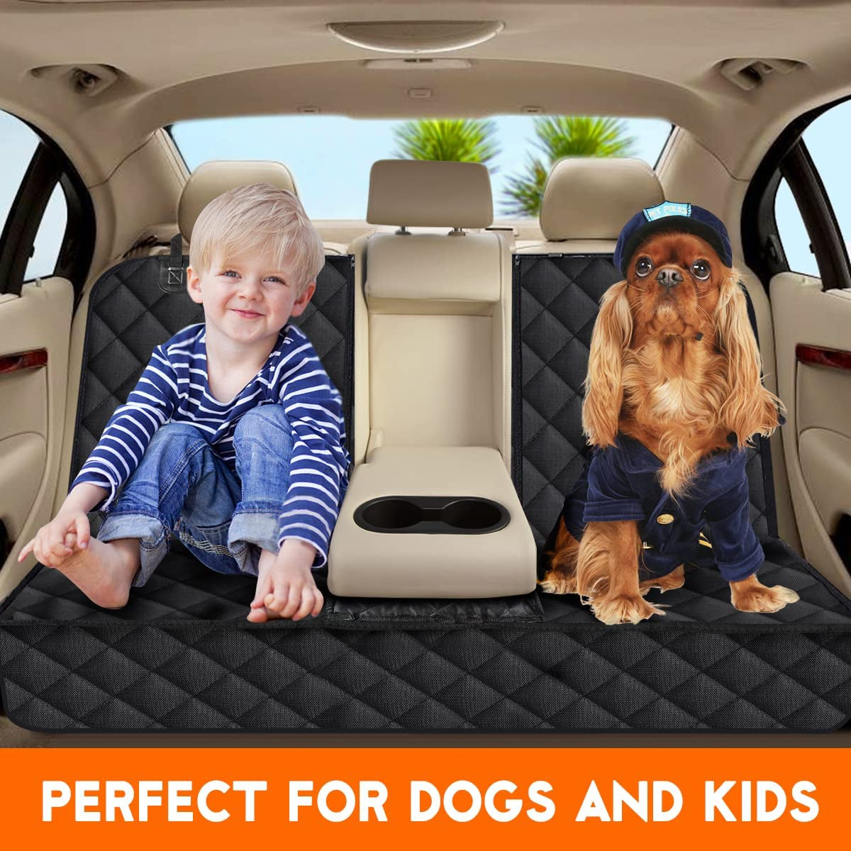 Back Seat Cover for Dogs Waterproof Cover Fits Middle Armrest for Most Cars Trucks Suvs - Black