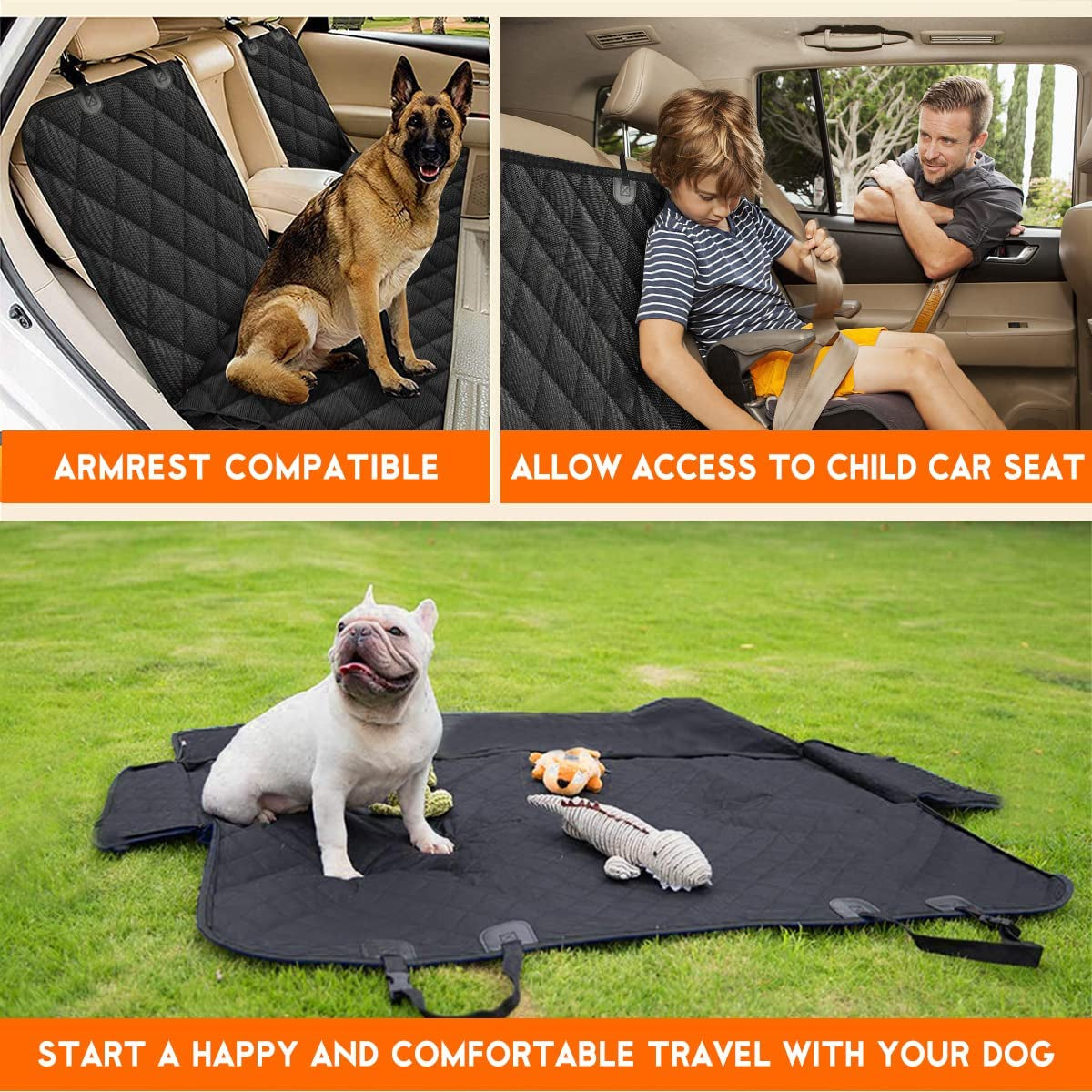 Back Seat Cover for Dogs Waterproof Cover Fits Middle Armrest for Most Cars Trucks Suvs - Black