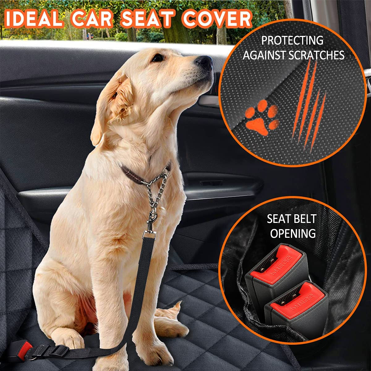 Back Seat Cover for Dogs Waterproof Cover Fits Middle Armrest for Most Cars Trucks Suvs - Black