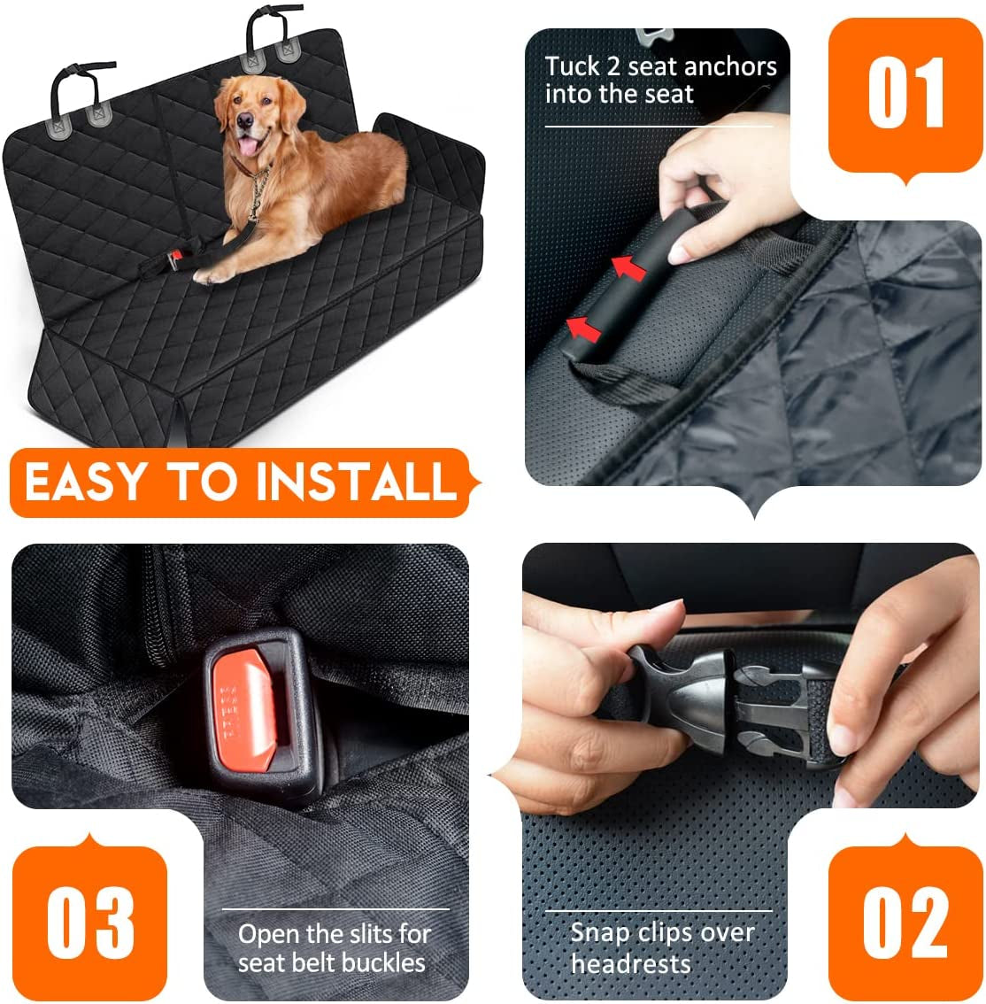 Back Seat Cover for Dogs Waterproof Cover Fits Middle Armrest for Most Cars Trucks Suvs - Black